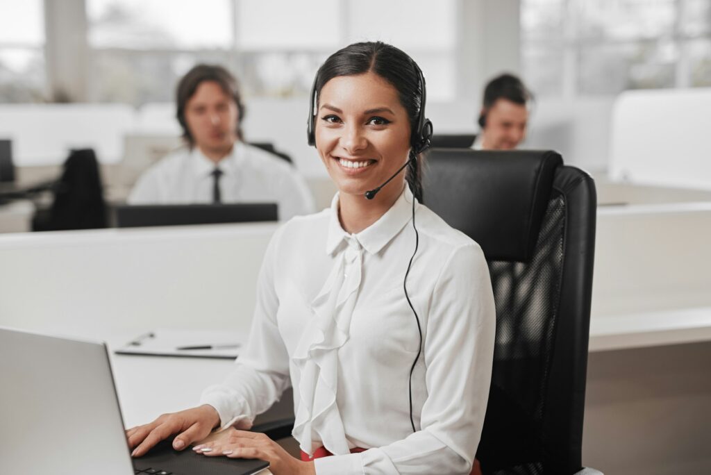 Friendly female agent in call center